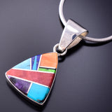 Reversible Silver Multistone Navajo Inlay Triangle Pendant by TSF 3L08K
