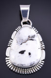 Silver & White Buffalo Turquoise Navajo Handmade Pendant by Norvin Johnson 5L26Y