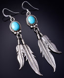 Silver & Turquoise Double Eagle Feather Navajo Earrings by Rita Largo 5G18T