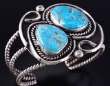 Vintage Silver & Turquoise Navajo Open Face Bracelet signed PQ 5K10F