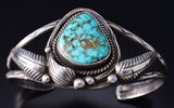 Vintage Silver & Turquoise Eagle Feathers Navajo Bracelet 6A03S