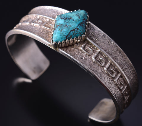 Vintage Silver & Turquoise Navajo Tufacast Ebb & Flow Bracelet 5H25Y