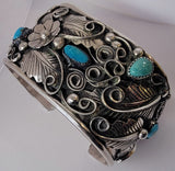 Wide Silver Navajo Turquoise Cuff Bracelet by Jerry Thompson - 5L17A