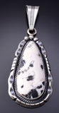Silver & White Buffalo Turquoise Navajo Handmade Pendant Samuel Yellowhair 6E14V
