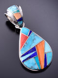Silver & Turquoise Multistone Navajo Inlay Pendant by TSF 3L08N