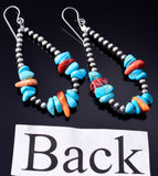 Silver & Turquosie Navajo Pearl Handstrung Loop Earrings by Corraine Smith 6B14G