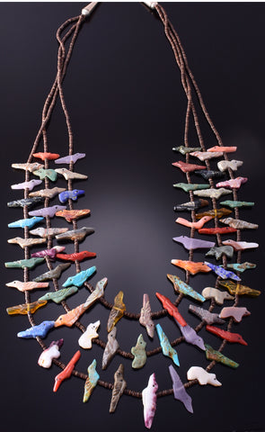 32" Turquoise & Multistone Zuni Birds Fetish Necklace by Rosita Kamasee 4E27Z