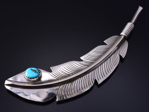 Vintage Silver & Turquoise Eagle Feather Brooch 5H21E
