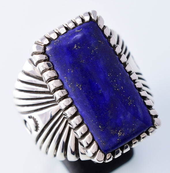 Size 11-3/4 Silver & Lapis Navajo Handfiled Ring by Erick Begay 3H21S