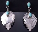 Silver & Turquoise Navajo Handmade Feather Earrings by Genevieve Francisco 5G18P