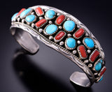 Silver & Turquoise & Coral Navajo Handmade Bracelet by Anita Whitegoat 3F10M