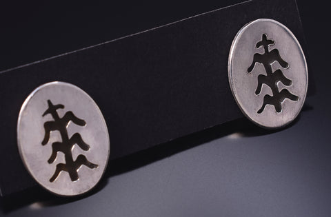 Silver Navajo Handmade Tree of Life Post Earrings by Ravis Henry 6D20S