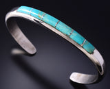 Vintage Silver & Turquoise Navajo Inlay Row Bracelet hallmarked by M 5K17F
