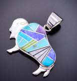 Silver & Turquoise Multistone Navajo Inlay Buffalo Pendant by TSF 3L07Z