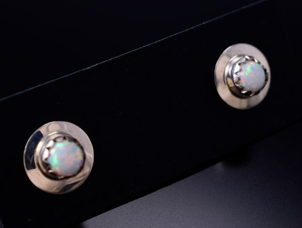 White Fire Opal - Navajo Handmade Sterling Silver Post Earrings by Juanita Manygoats - 6J31F