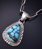 Vintage Silver & Turquoise Navajo Handmade Pendant by NE 5K10R