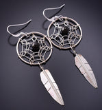Silver & Onyx Navajo Dream Catcher Earrings by Lorenzo Arviso Jr. 3K09P