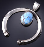 Silver & Golden Hills Turquoise Navajo Horseshoe Pendant by Erick Begay 6C01V