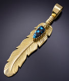 18k Gold & Lander Blue Turquoise Navajo Eagle Feather Pendant Erick Begay 6C02R