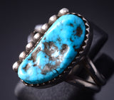 Size 9 Silver & Turquoise Navajo Handmade Ring by Ravis Henry 5L10F
