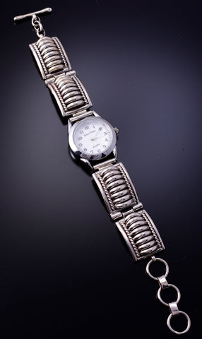 Navajo Handmade Ladies Watch Bracelet by Thomas Charley - 4L04E