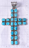 Silver & Kingman Turquoise Navajo Handmade LARGE Cross Pendant by Tony Yazzie 5J18J