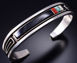 Preowned Silver & Turquoise Multistone Navajo Inlay Bracelet Albert Nells 6A21O