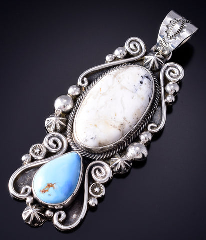 Silver & Golden Hills Turquoise White Buffalo Navajo Pendant - Erick Begay 6C02F