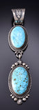 Silver & Kingman Turquoise Navajo Long 2 Stone Pendant by Tom Lewis 6H25N