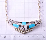 Silver & Turquoise Multistone Navajo Inlay Necklace by Curtis Manygoats 4D15Z