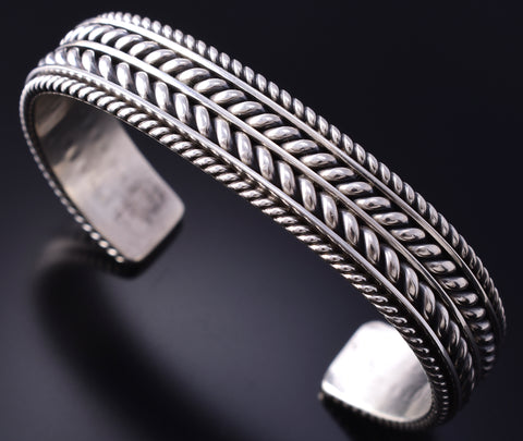 Vintage Silver Navajo Handmade Eye Dazzler Bracelet by Tom Hawk 5L13G