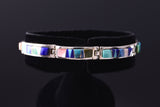 Silver & Turquoise Multistone Inlay Navajo Handmade Link Bracelet by Pamela Daniels 3F10G