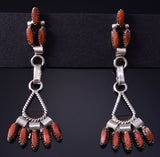 Silver & Coral Zuni Needlepoint Earrings by Evonne Hustito 5G22K