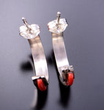 Elegant Mediterranean Red Coral &Silver Hoop Earrings by Margaret Chuyate 3E18Z