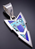 Vintage Silver & Turquoise Lapis Navajo Inlay Arrowhead Pendant Ray Tracey 6D28G