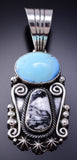 Silver & Golden Hills Turquoise White Buffalo Navajo Pendant Erick Begay 6C02P