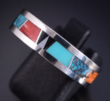 Size 10-1/4 Silver Multistone Navajo All Around Inlay Mens Ring - Rose Ann Long 5L05U