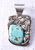 Vintage Silver & Turquoise Navajo Eagle Feathers Pendant by Les Baker 6D28D