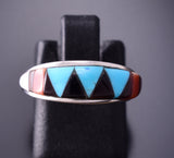 Size 5 Silver & Turquoise Multistone Zuni Inlay Ring by Ceena Weebothee 4B21J