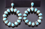 Silver & Kingman Turquoise Navajo Handmade Concho Earrings 3F12B