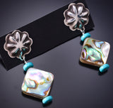 Silver & Abalone w/ Turquoise Navajo Concho Earrings by Ravis Henry 6D20H