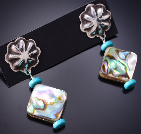 Silver & Abalone w/ Turquoise Navajo Concho Earrings by Ravis Henry 6D20H