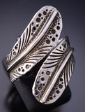 Adjustable Silver Navajo Handstamped Eagle Feather Wrap Ring Pete Johnson 6F22O
