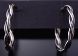 Silver Twisted Rope Navajo Hoop Earrings by Elaine Tahe 4J30E