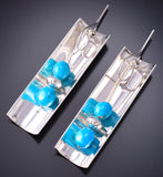 Silver & Turquoise Navajo Handmade Reflection Earrings by Jeremy Harrison 6H31B