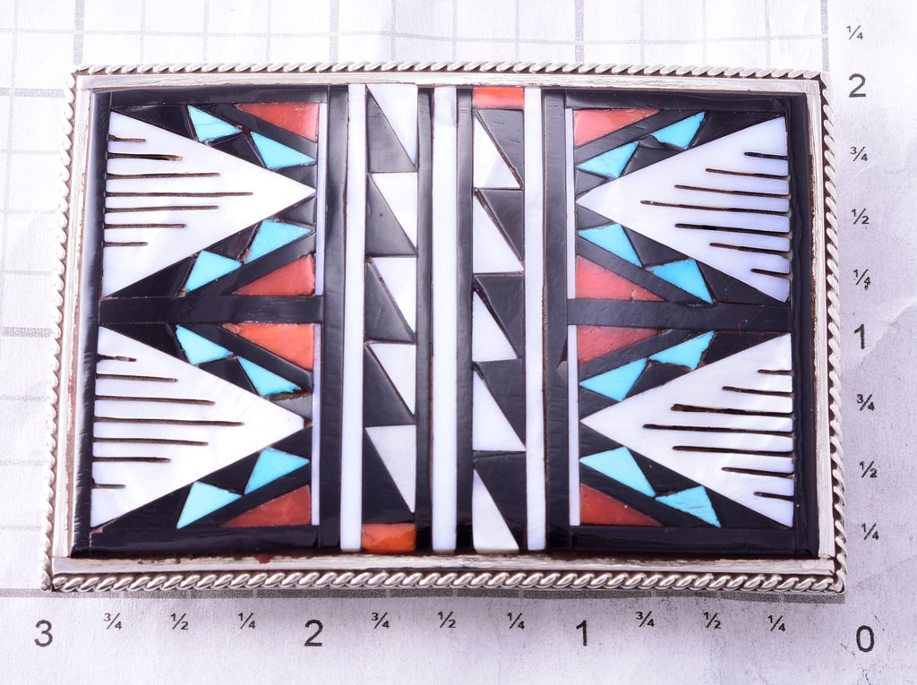 Silver & Turquoise Multistone Zuni Inlay Buckle by David