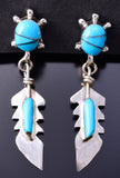Silver & Turquoise Navajo Inlay Turtle & Feather Earrings by Maggie Bedah 3J16M