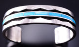 Silver & Turquoise Zuni Inlay Mountains Mens Bracelet by Larry Loretto 4A31G