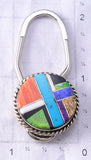 Silver & Turquoise Multistone Navajo Inlay Key Ring by Arnold Yazzie 6G29K