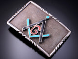 Handmade Inlay Belt Buckle with Masonic Compass Logo Design 3E10J